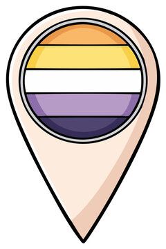 Non-binary pride flag icon within location marker illustration