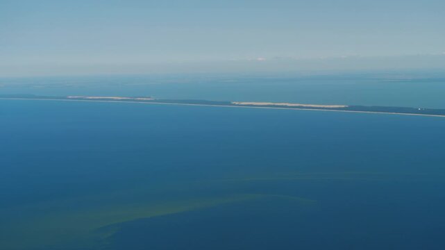Scenic view from the plane to the Curonian Spit and the sea of the Kaliningrad region