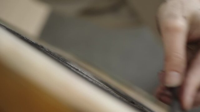 Close-up of an artist s hand sketching with charcoal on canvas, captured in soft focus with motion blur, emphasizing tactile strokes, texture, and the creative process in a studio.