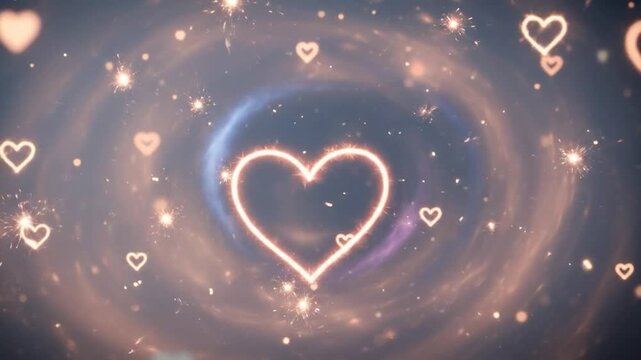 Heart shaped love glowing animation background.