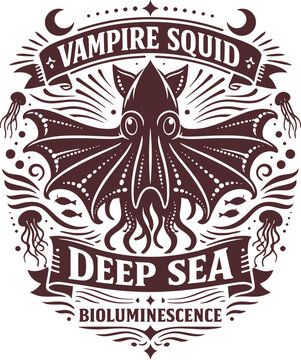 Vampire Squid Deep Sea Bioluminescence Illustration