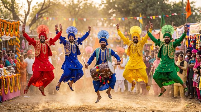 Traditional Punjabi Bhangra Dance Performance During Baisakhi Festival