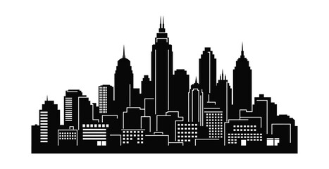 Fototapeta premium Black silhouette of a modern city skyline with tall skyscrapers
