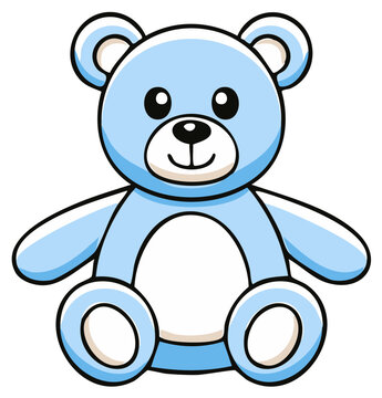 Cute Light Blue Teddy Bear Toy Sitting Upright with Outlined Edges on Solid White Background