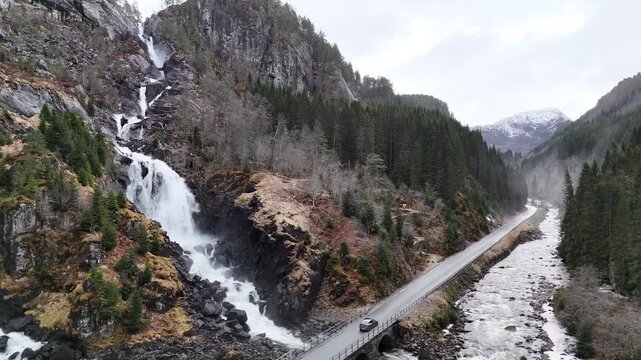 Two Famous Norwegian Waterfalls &ndash; L&aring;tefossen and Langfossen - ( Drone 4k ) 