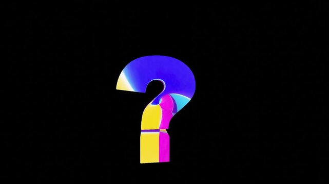 10-seconds colourful 3d question mark rotating turning self-assembling break-apart black-background HD video animation screensaver motion graphics ask seek quest education finding 
