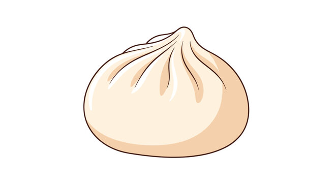 Simple illustration of a single steamed bao bun or Chinese dumpling displays its characteristic pleated dough top on a white background.