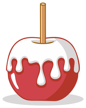 Festive Red Candy Apple with Dripping White Coating on a Stick Sweet Treat Illustration