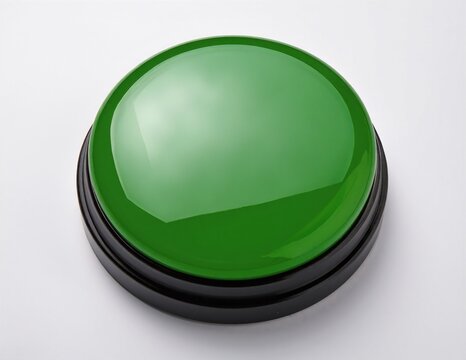 a glossy green circular button with subtle shading, centered on a clean white background