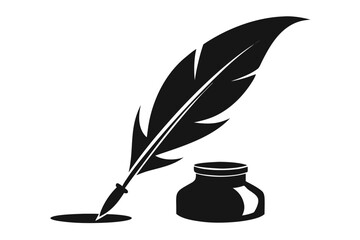 feather pen and ink icon, Elegant black quill pen silhouette vector © Silhouette Studio