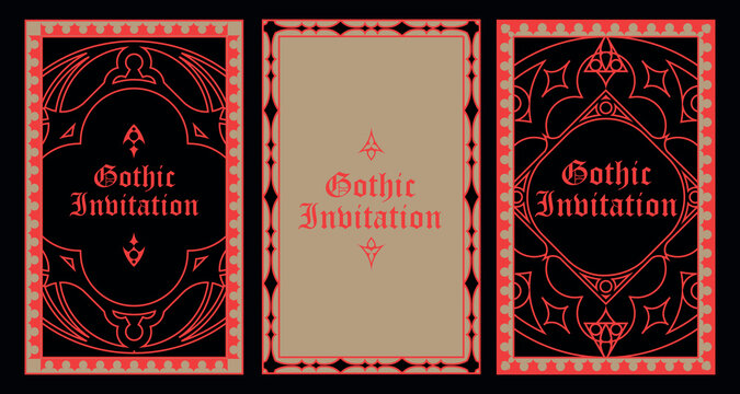 Gothic style invitation with ancient vintage elements. Sacred geometry border and frame. Vector illustration. EPS 10