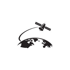 Satellite orbiting Earth silhouette vector white background. © hridoyjr2022