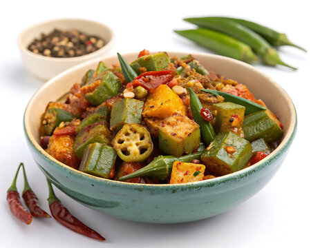 Bhindi masala okra stir fry, isolated