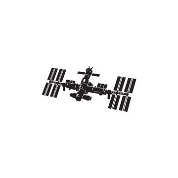 Space station silhouette vector white background.