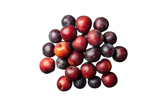Fresh plums and pluots creating a healthy sweet fruit mix, vibrant colorful stone fruit, transparent background