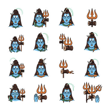 Blue Hindu God Shiva Head with Trident.