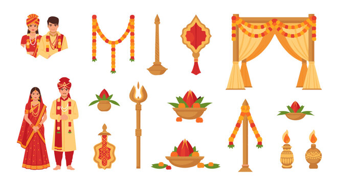 Hindu wedding bride and groom ceremonial icons.