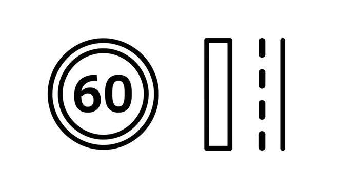 Speed limit 60 sign with road lanes icon, clean vector illustration