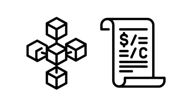 Blockchain cubes and receipt icon with financial transaction with payment receipt