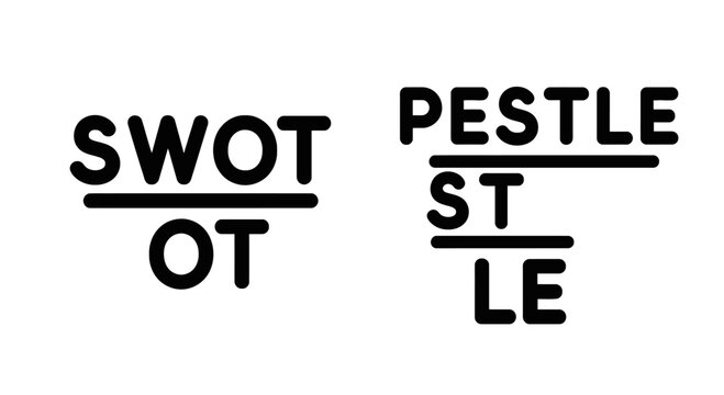 Swot analysis and pestle analysis icons with white background with decision making with problem solving