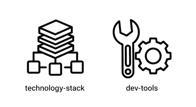 Icons for technology stack and development tools with dev tools with software development with web development with line art with building blocks
