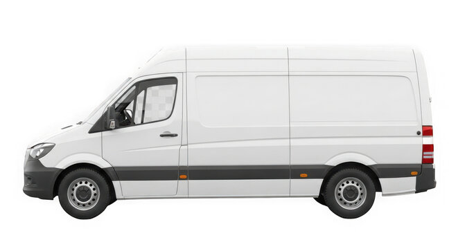 Side view of a modern white commercial cargo van for transport and delivery services. isolated on transparent background