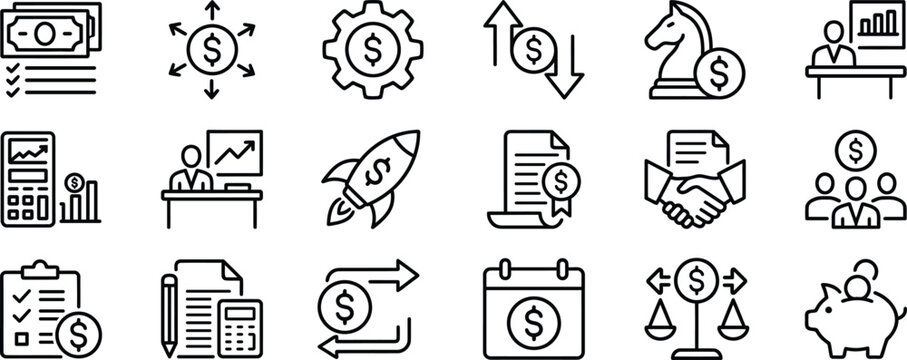 Financial growth business and investment related line icons set