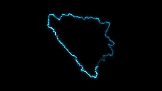Bosnia and Herzegovina glowing neon map animation with electric edges modern geographic digital art background theme