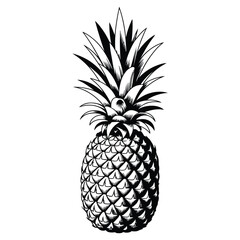 Obraz premium A detailed black and white illustration of a pineapple showcasing its textured surface and crown silhouette