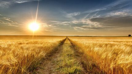 Obraz premium Sunrise Over Golden Wheat Field