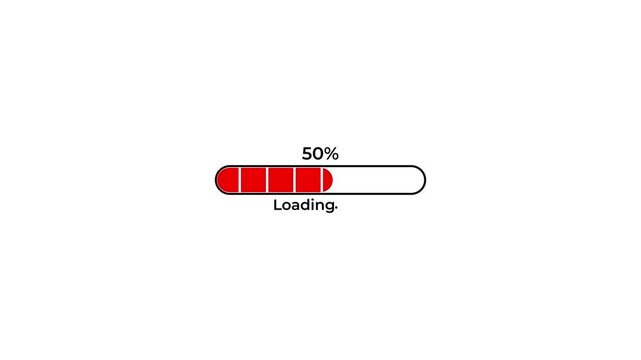 Red Progress Loading Bar Animation with Percentage on White Background