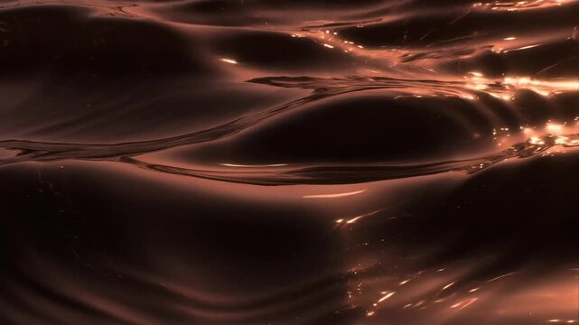 Abstract view of rippling molten liquid in glossy style on dark background, concept of fluid motion energy