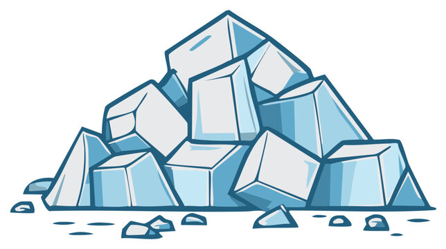 Heap of cartoon ice cubes with blue tint, illustration