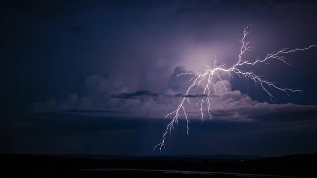 Dramatic lightning stormy weather scene.