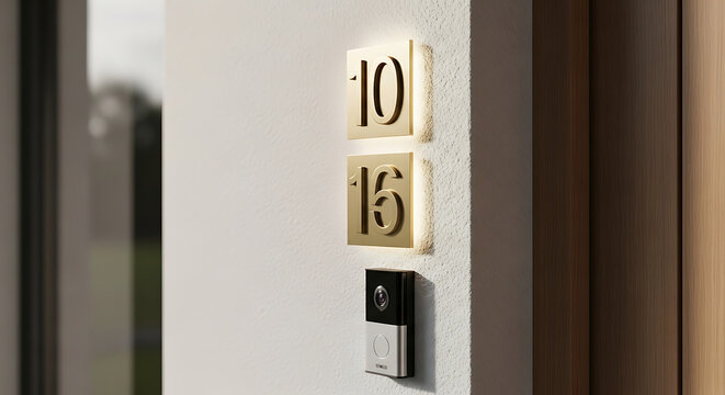 A Hotel room number 1015 with illuminated gold digits isolated on transparent background Perfect for Commercial and Design Use