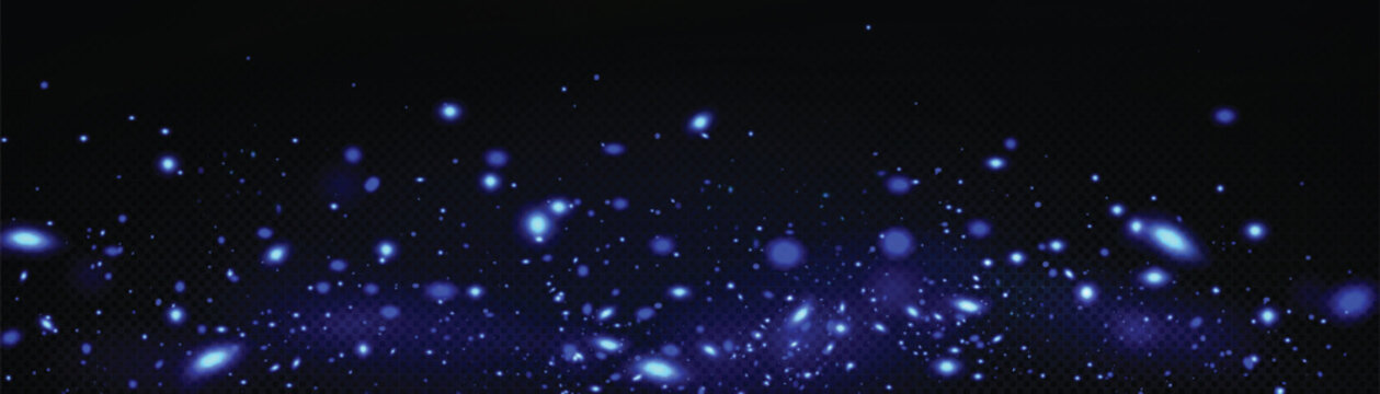 Blue fireflies glowing on transparent background