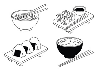 Japanese Food Noodles, Sushi, Onigiri, and Rice © Jashim