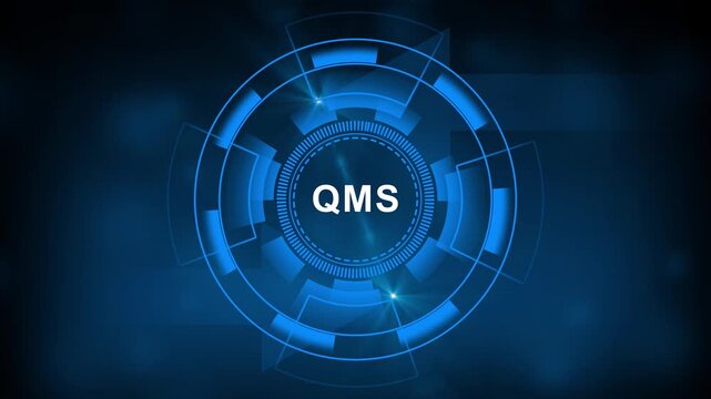 Glowing Quality management system business and industrial technology concept. QMS Business, Technology, Internet and networking concept. Abstract business graph technology symbols on a gray background