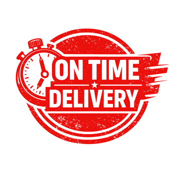 A red On Time Delivery logo on transparent background