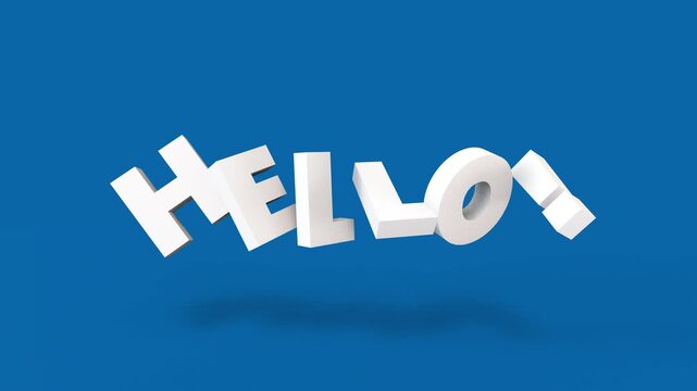 Animated 3D Hello Text with Play Button on Blue Background