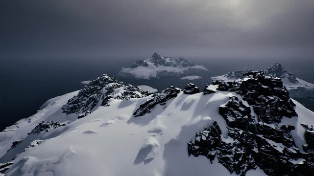 expedition camp below icy mountain summit. remote basecamp scene suggests scientific team logistics and mountaineering preparation, evoking endurance, planning,