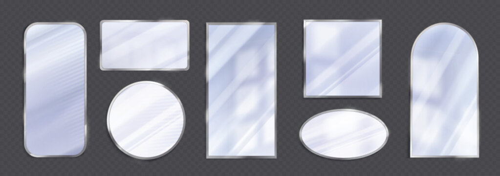 Realistic silver mirror with reflection vector set
