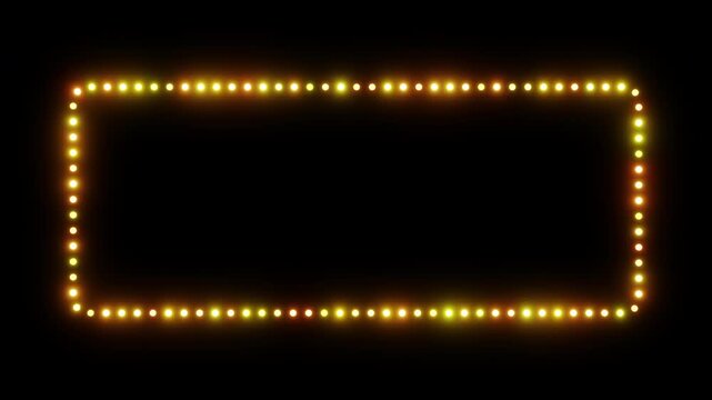 Looping frame of yellow dots with neon glow on black background 3d render. Festive frame of moving glowing dots. Design element for presentation, infographic, overlay, tech intro, modern UI designs