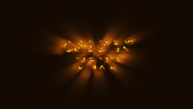 Golden Text Wide Title with Volumetric Light and Neon to Glossy Gold Evolution