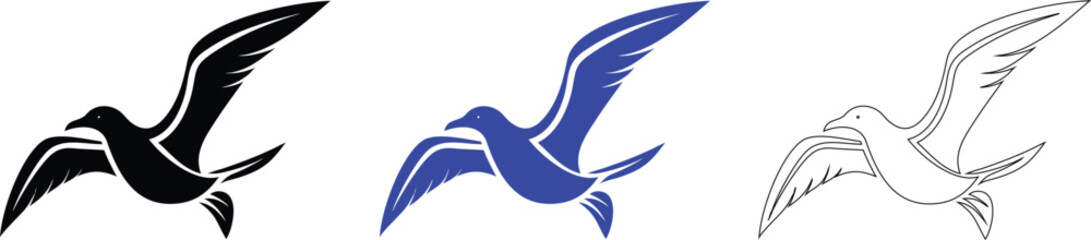 Obraz premium Seagull Illustrations Set: Black, Blue, and Line Art Designs