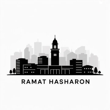 Ramat HaSharon Israel Skyline Silhouette Vector &ndash; Central District Residential Cityscape Illustration