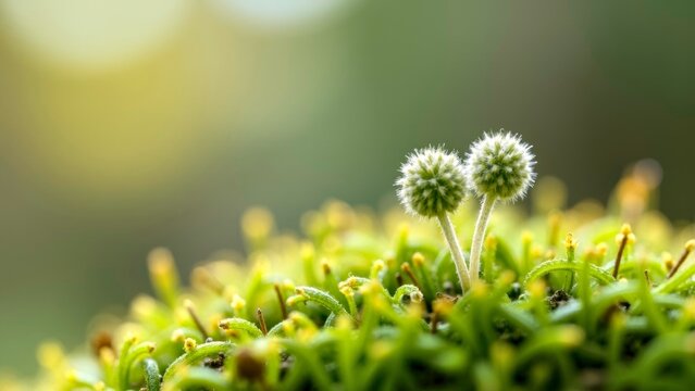 Close-up of moss with spore capsules