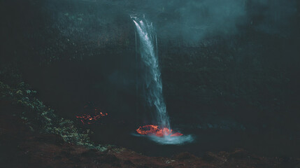 Fototapeta premium Volcanic Eruption at Night with Glowing Lava