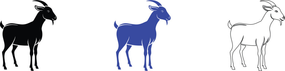 Fototapeta premium Goat Illustrations Set: Black, Blue, and White Line Art