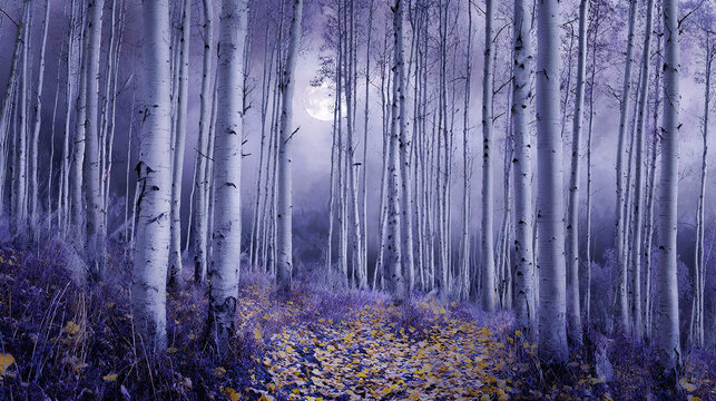 Misty Forest Path Under the Moonlight